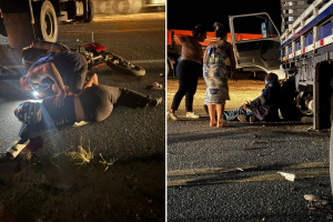Duas pessoas ficam feridas em batida envolvendo caminhão, carro e moto na BR-356, no Norte Fluminense
